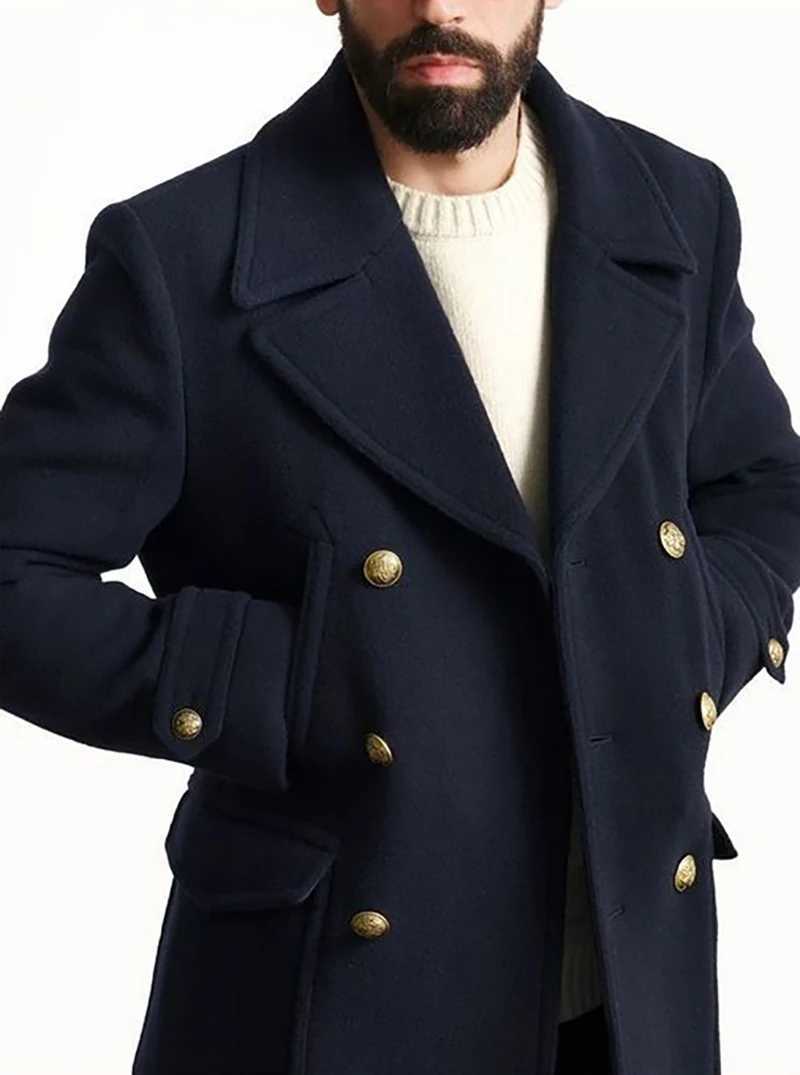 2024 new British style mens clothing mid-length long-sleeved woolen coat autumn and winter coat mens clothingXJ241212