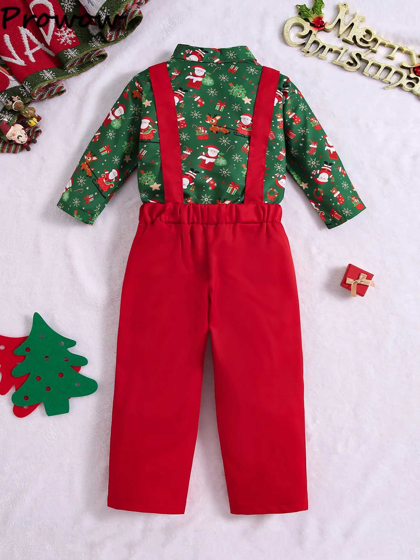 Prowow 1-6Y Baby Christmas Set Childrens Collar Christmas Shirt+Red Coat Childrens New Year Clothing Baby Christmas Clothing W241213