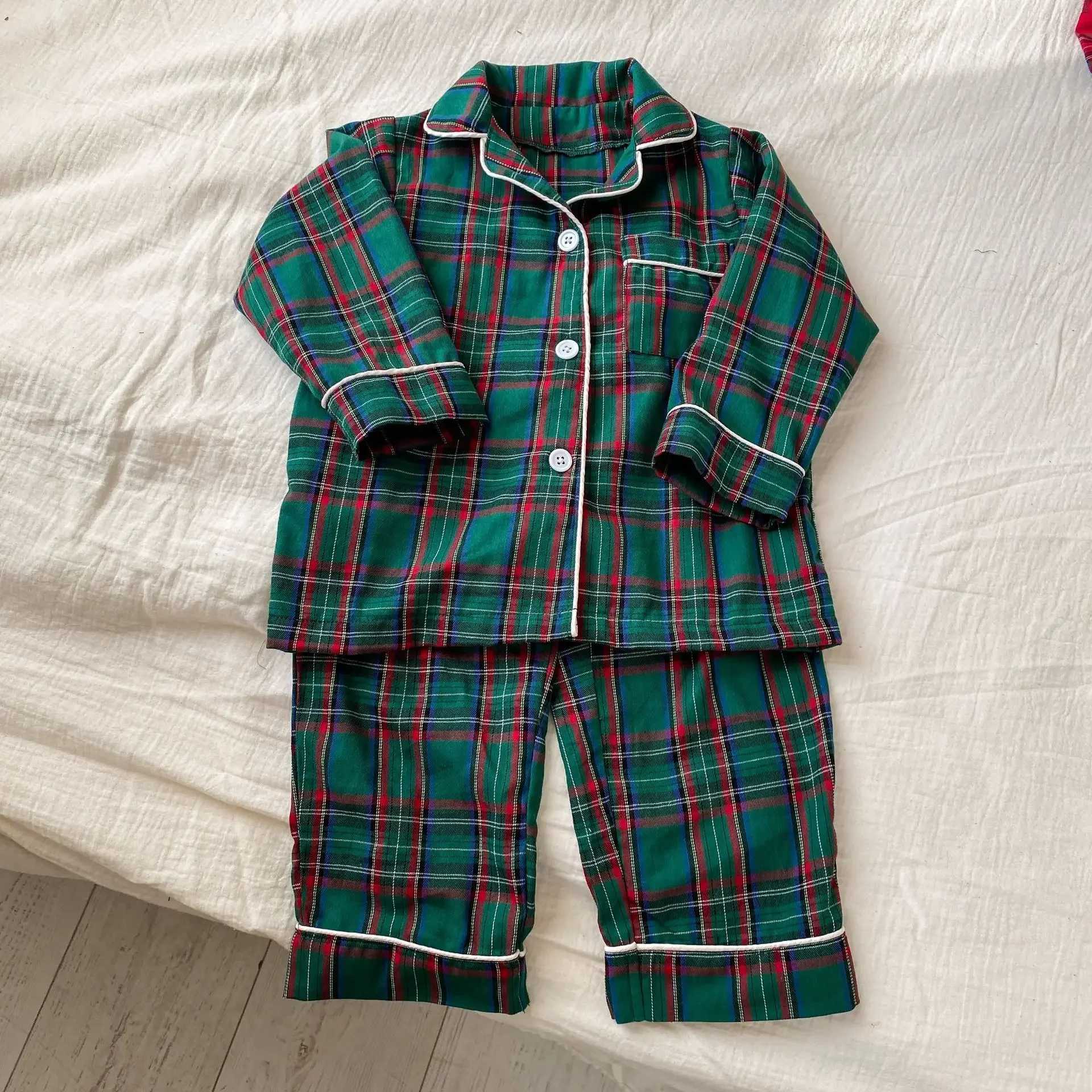 4966 Christmas Childrens Pajama Set 2024 Autumn Winter Pure Cotton Checkered New Girl Long Sleeve Set Baby Boy Home Clothing W241213