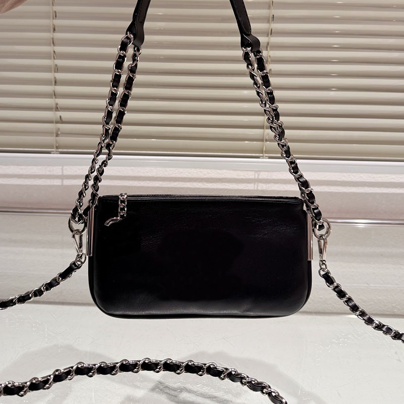 Vintage Ladies Designer Coin Purse Shoulder Bag Embossed Letter Pattern Calfskin Leather Silver Metal Matelasse Chain Zipper Underarm Crossbody Wallet 23x12cm