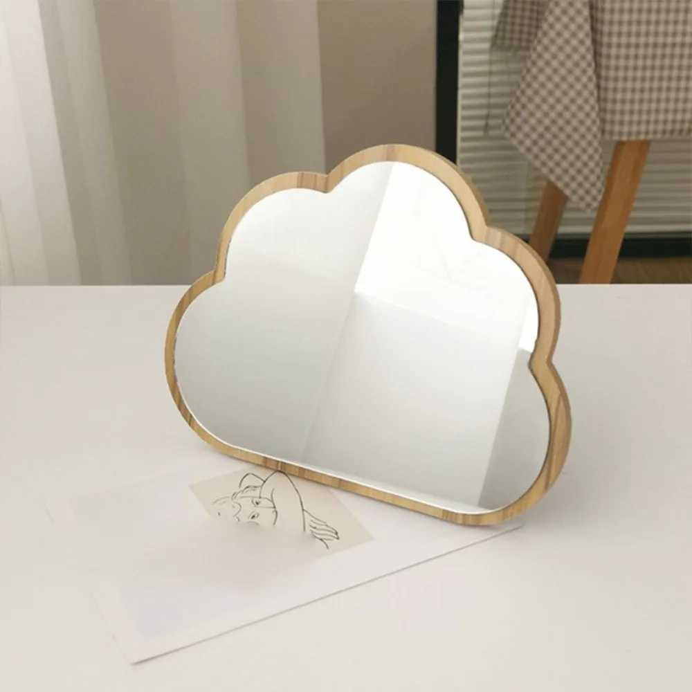 Wooden Mirror Frame Compact Mirror Cloud Shape Portable Desktop Mirror High Definition Mirror Surface Detachable Makeup MirrorXJ241213
