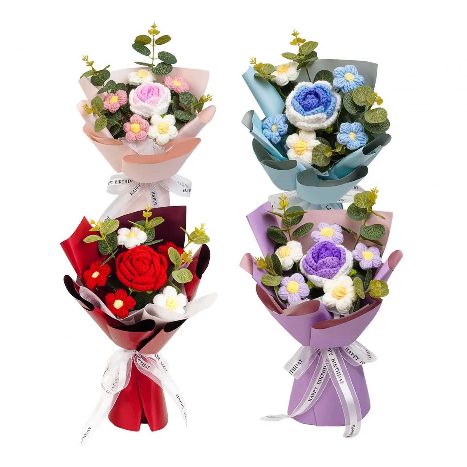 Crochet Flower Bouquet Knitted Flower Artificial Flowers Preserved Flower for Anniversary Birthday Teacher Day Mom GrandmaXJ241212