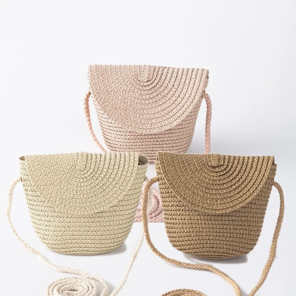 Fashion Woven Straw Bag Handmade Rattan Crossbody Handbags Knit Summer Beach Small Purse Women Shoulder Messenger Bags Wallet 241203