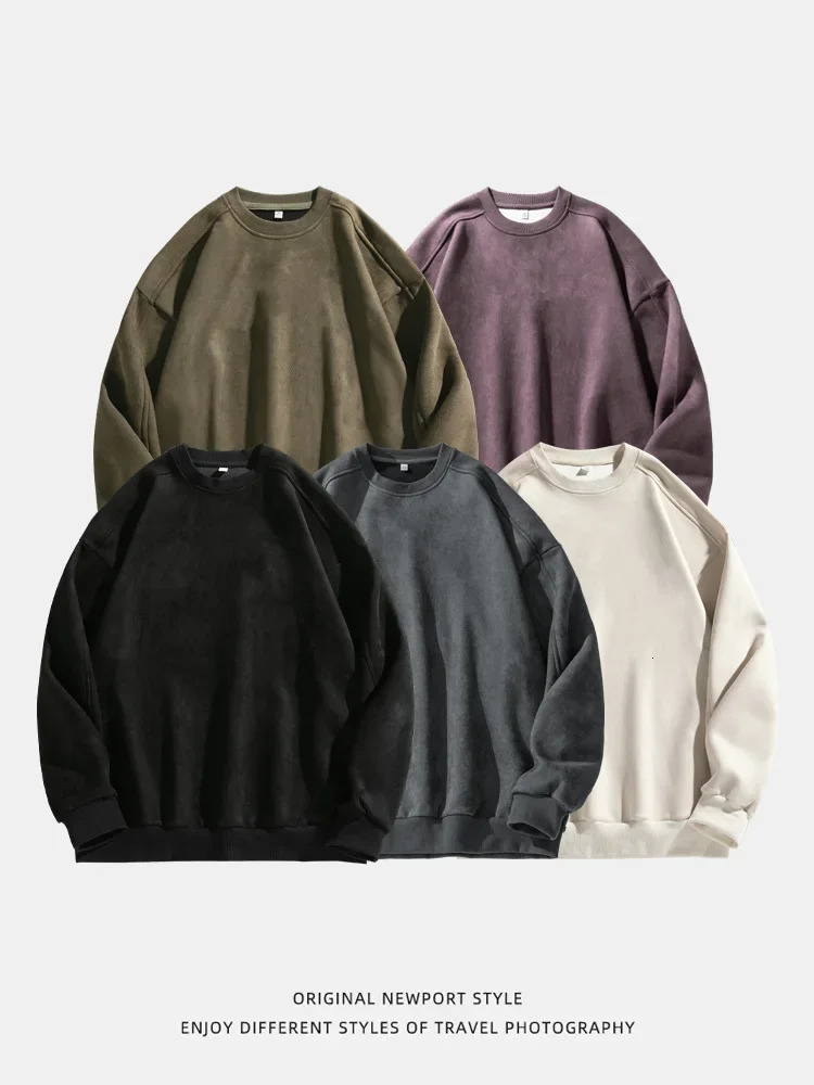 Suede Solid Color Hoodie Mens Autumn and Winter Style Fashion Casual Retro Hoodie Couple High Quality Pullover Clothing 241212