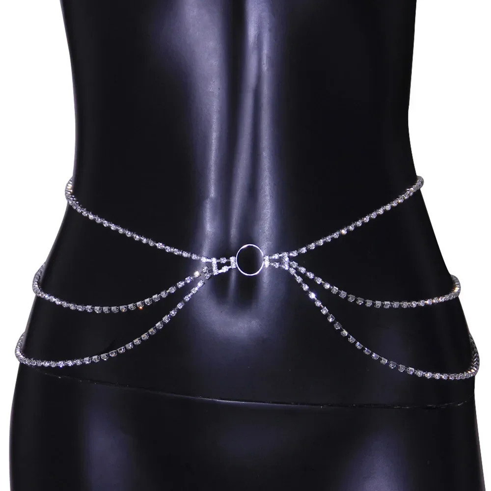 Shine Fashion Three Layer Rhinestone Waist Chain for Women Circle Beach Bikini Belly Sexy Body Jewelry 241213