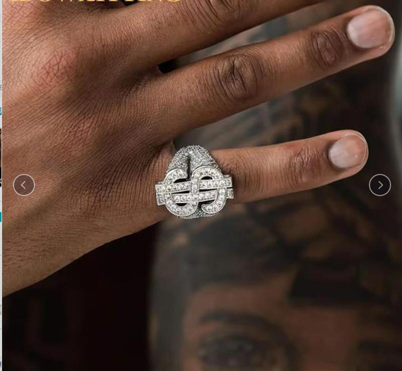 ATJMLADY 2025 Iced Out Bling 5A Cubic Zirconia CZ Money Dollar Ring Hip Hop Fashion Cool Men Boy Finger Jewelry Wholesale