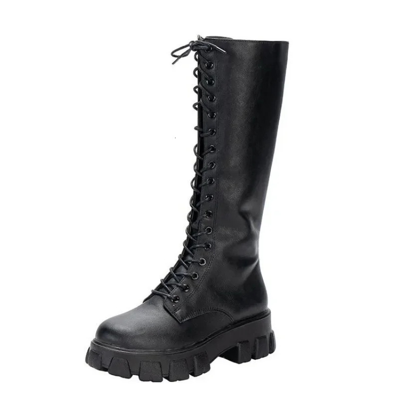 Womens mid calf boots cushioned shoes knees winter sports shoes punk style military casual white black Lucury platform women 241213