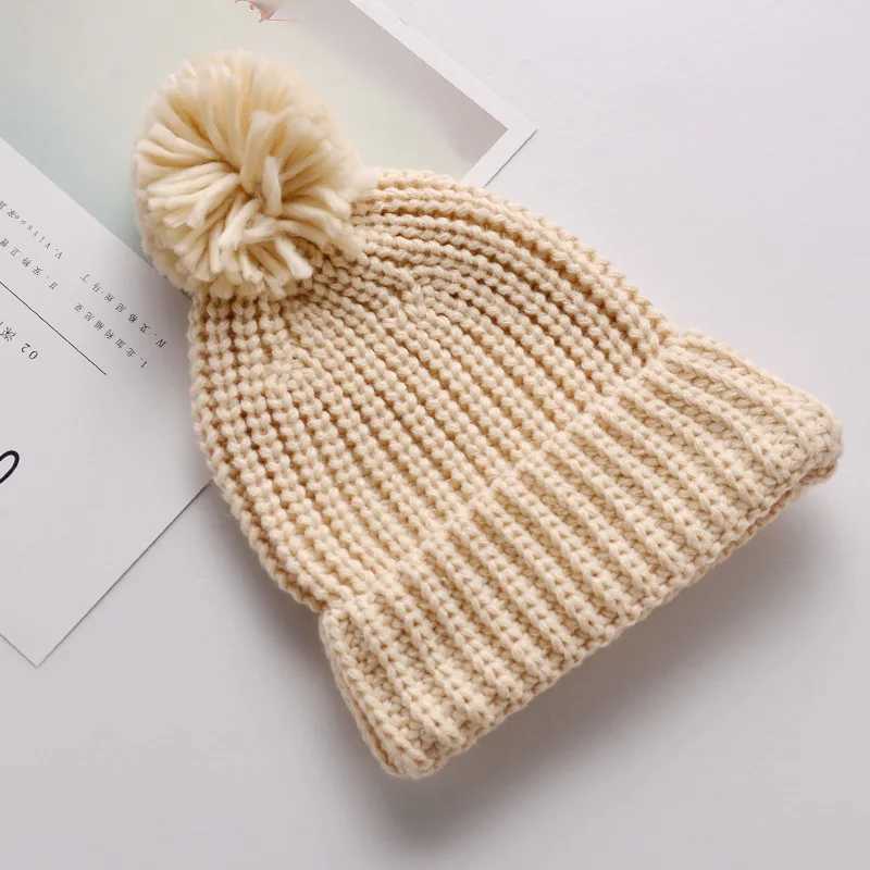 Infant Baby Boys Girls Knit Beanie Hats Fall Winter Warm Knitted Hats with Pom Unisex Kids Solid Color Soft Pom HatXJ241213