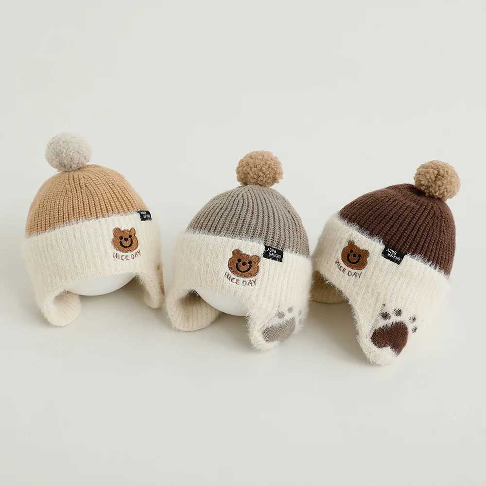 Baby wool hat cute bear ear protection hat children winter thickened warm knitted Korean version of the baby hatXJ241213