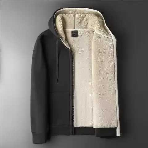 Autumn and winter pure color sheep velvet casual sports jacket mens warm wool lining thickened simple cardigan sports shirt W241213