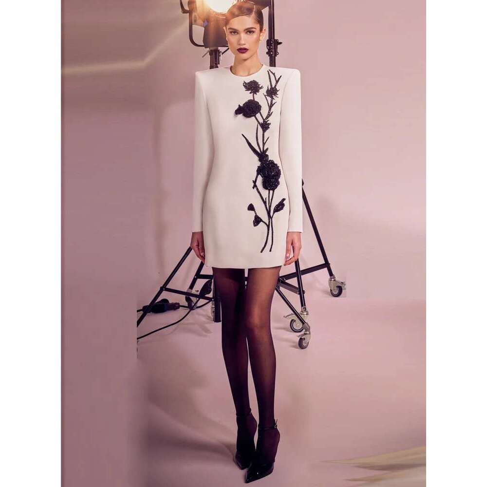 Skirt Set HIGH QUALITY Newest Fashion Designer Women's Wers Beaded Long Sleeve Dress