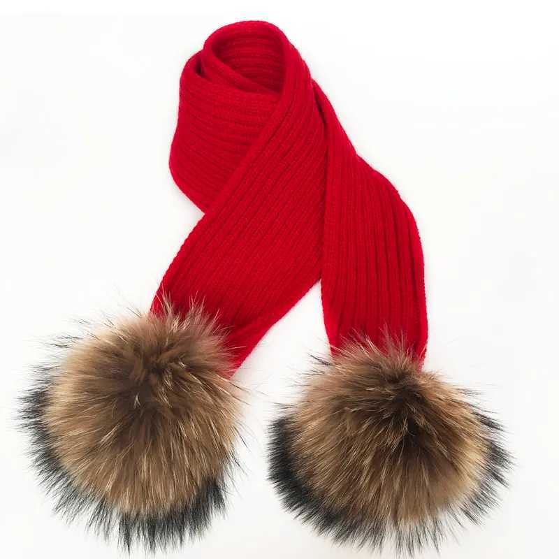2021 Real Raccoon Fur Pompon Winter Hat Skullies Girl Pom Beanie Warm Knitted Bobble Fur Pompom Hat and Scarf Set ChildrenXJ241213