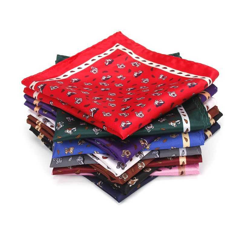 Mens Handle Head Retro Animal Printed Pocket Square Polyester Silk Soft Hanki Wedding Party Business Chest Towel Hanki W241213