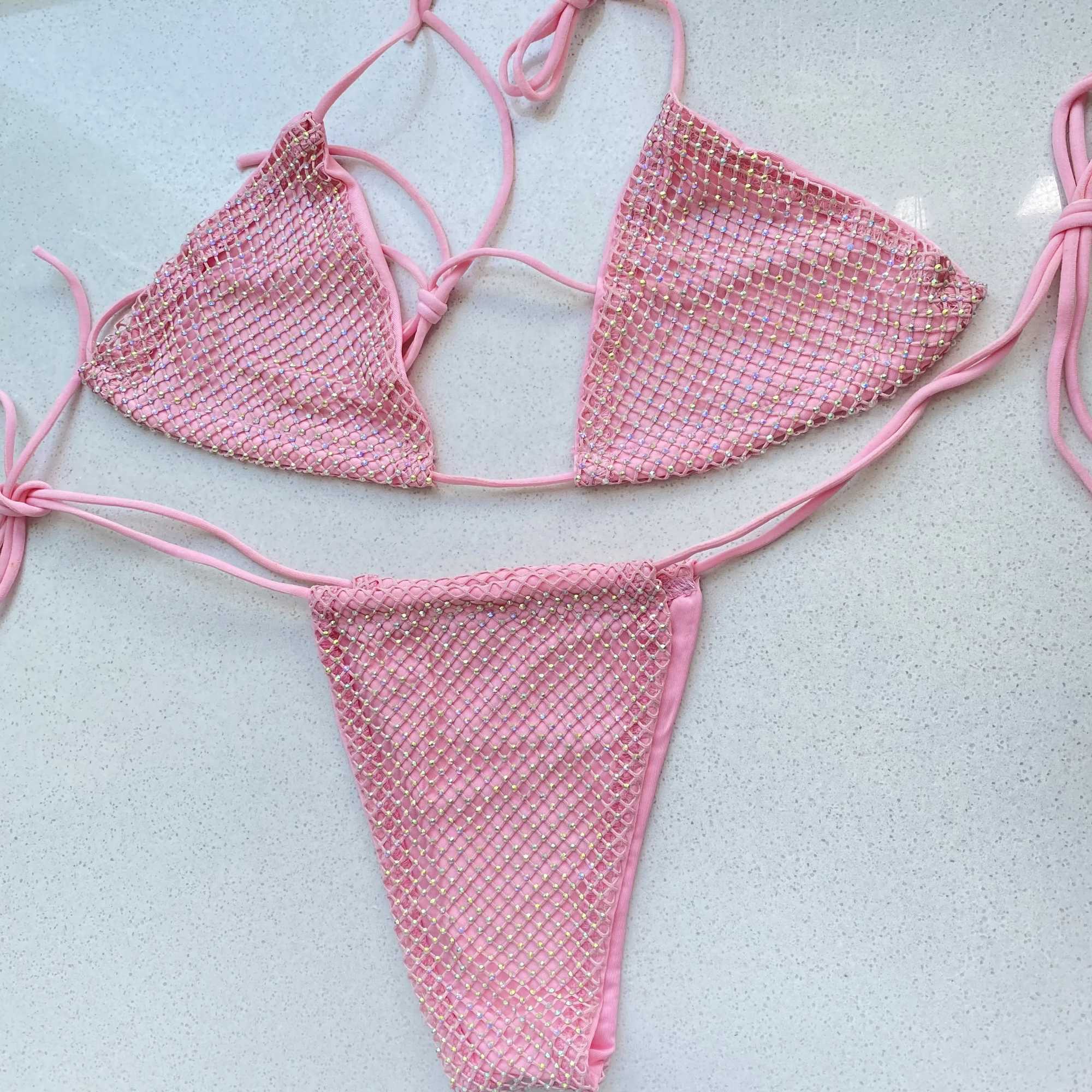 Women s Sexy Bikini Set Swimwear Luxury Bling Rhinestone Sliver Crystal Diamond Swimsuit Halter Push Up Bandage BeachwearXJ241212