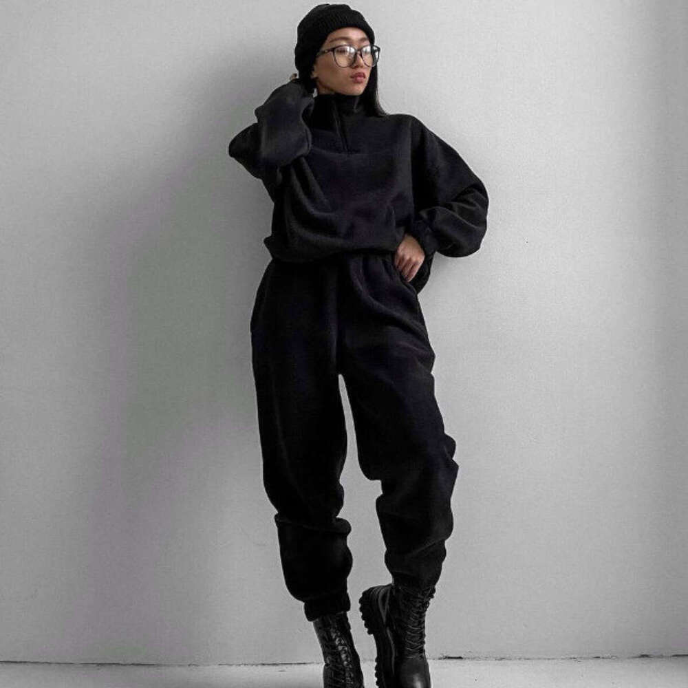 Spring And Autumn New Women's Loose Zipper Stand Up Collar Hoodie Two-Piece Set Trendy Clothing Fashion Casual Temperament