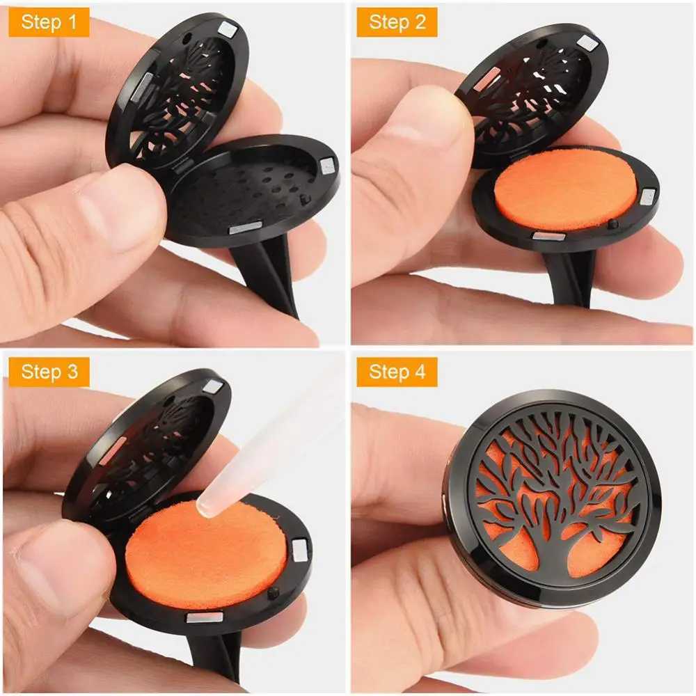 30mm Car Air Vent Aroma Essential Oil Diffuser Stainless Steel Locket With Vent Clip Car Air ener Vent Clip 5 PadsXJ241213