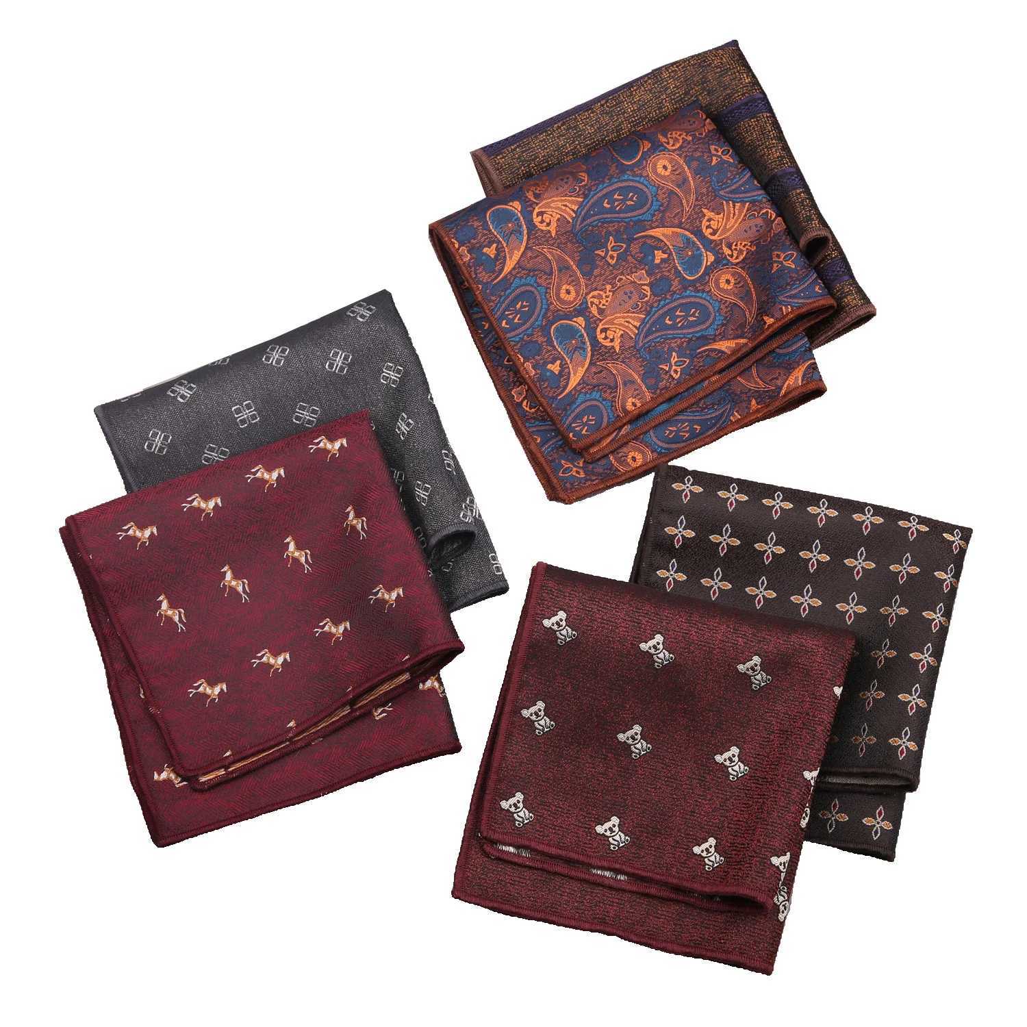 23 * 23CM Luxury Mens Handheld Flower Striped Flower Hanji Polyester Hanji Business Red Pocket Square Chest Towel Wedding W241213