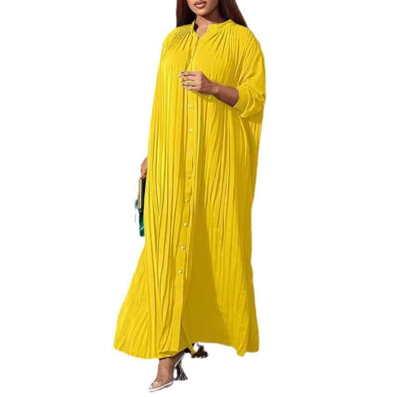 European And American Women's New Loose Single Breasted Pleated Cardigan Plus Size Dress, Fashionable Quality Classic