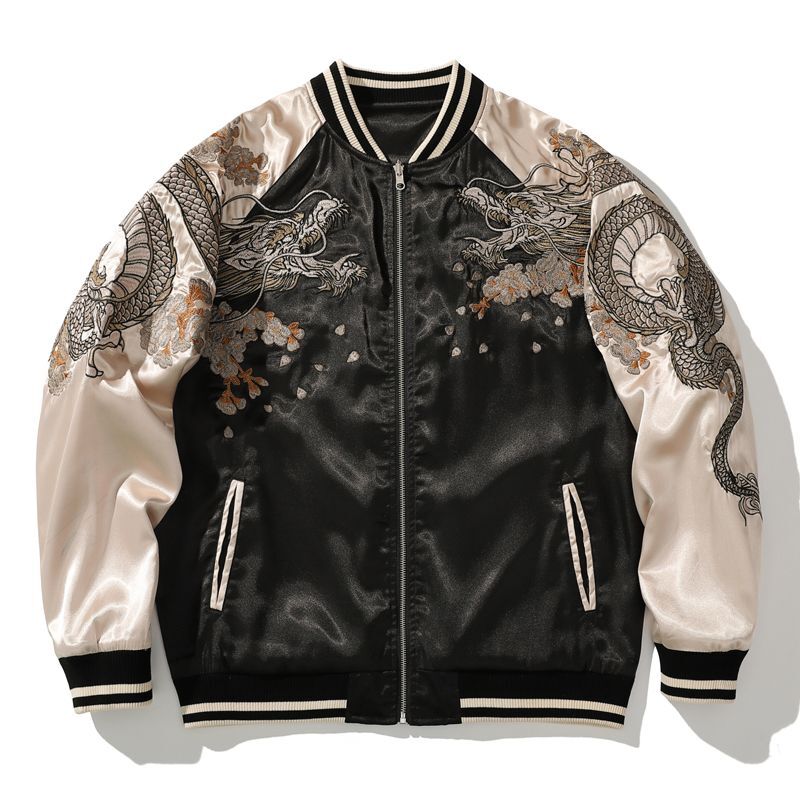 Spring And Autumn Jacket Dragon Animal Men's Baseball Uniform Embroidered Contrast Color Casual Couple Clothes