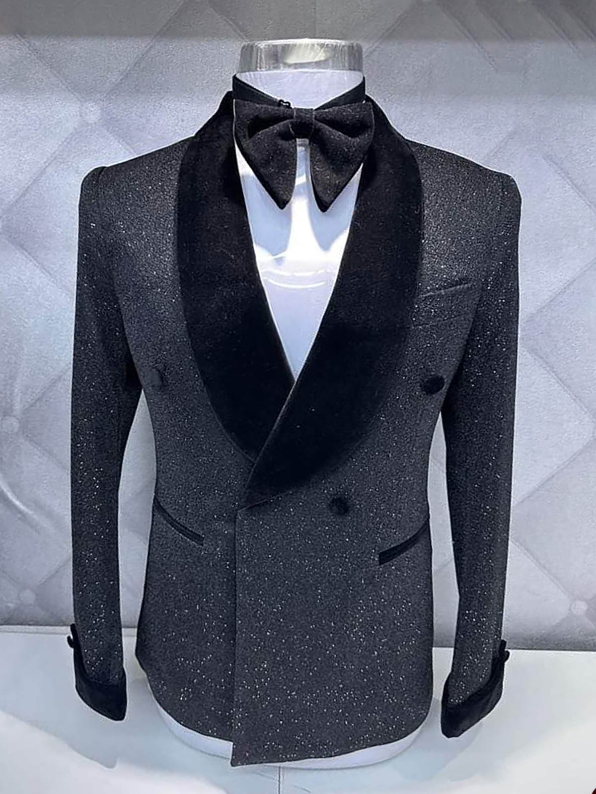 Luxury Wedding Suits Sequins Velvet Double Breasted Fashion Men Tuxedos 1 Piece Set Coat Shawl Lapel Formal Groom Tuxedo suit Customized