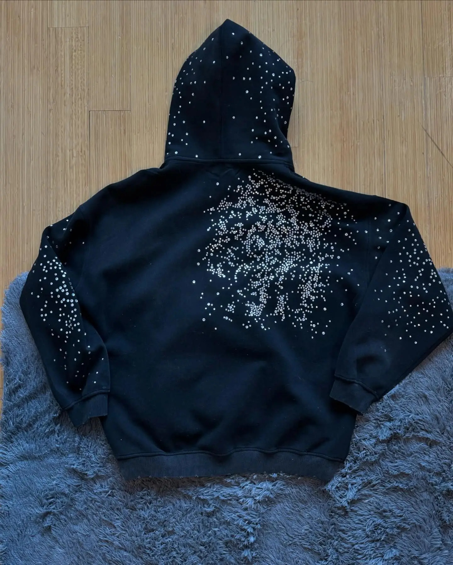 highquality Distressed hooded sweatshirt and sweatpants two winter Gothic decorated Y2k set 241211