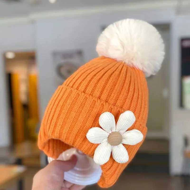 12 Colors Winter Girls Warm Cute Flower Knitted Hats Children Outdoor Beanie Hat with Scarf Kids Cap Headwear Accessories 2-5YXJ241213