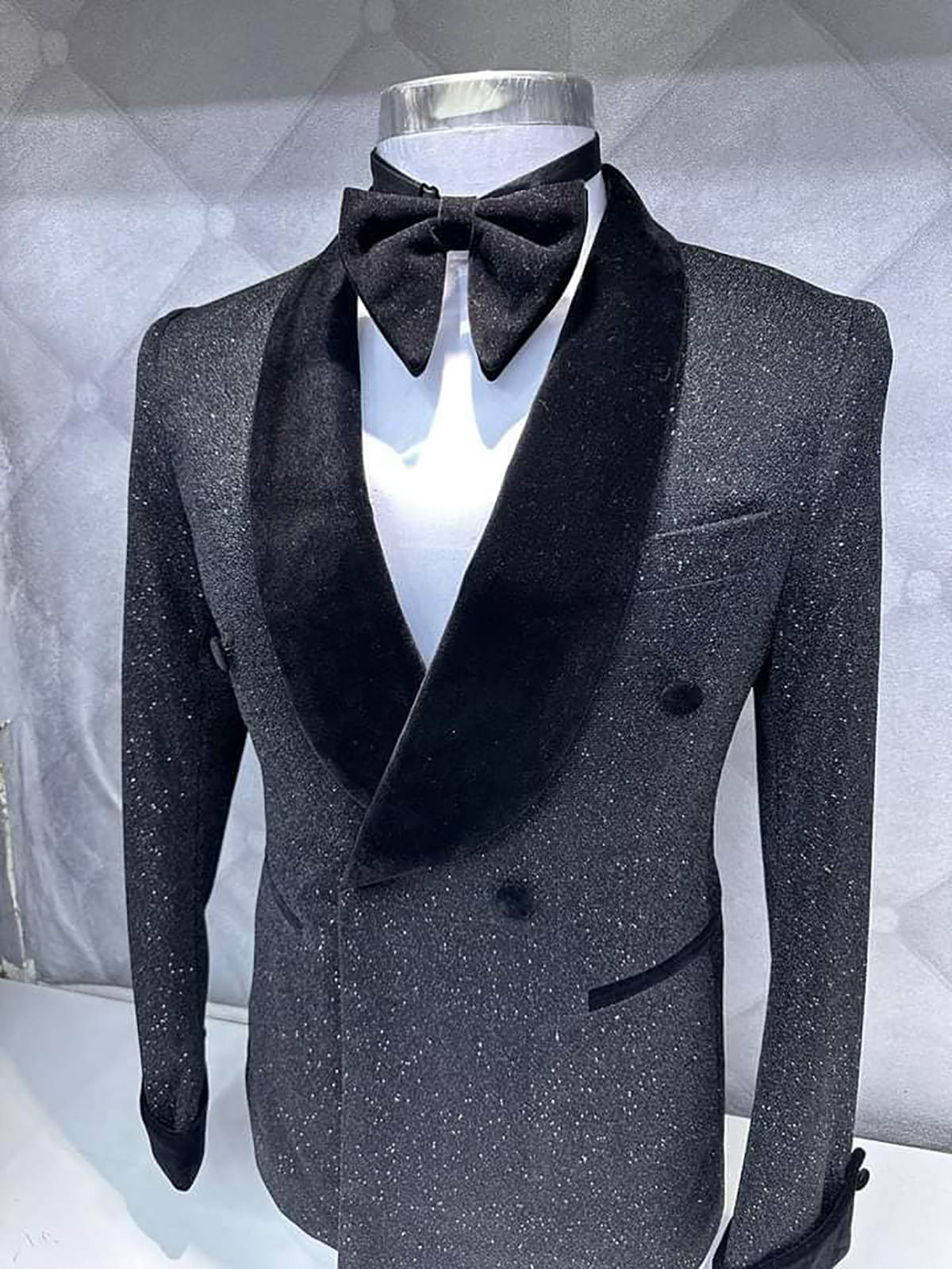 Luxury Wedding Suits Sequins Velvet Double Breasted Fashion Men Tuxedos 1 Piece Set Coat Shawl Lapel Formal Groom Tuxedo suit Customized