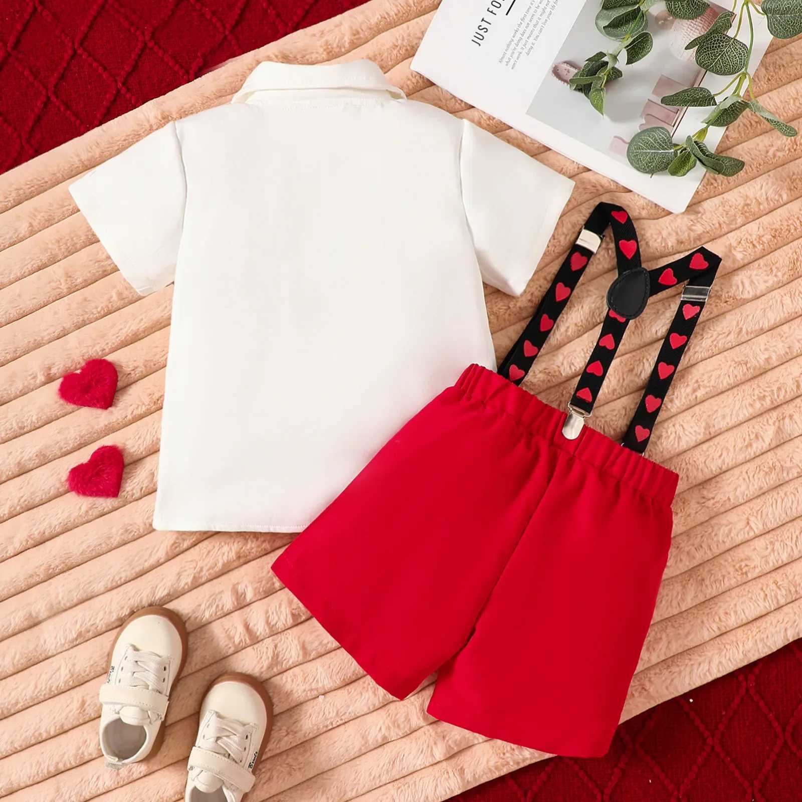 Valentines Day Boys Clothing Set Tie Collar T-shirt and Red Top 2-piece Boys Clothing Set Fashion Set W241213