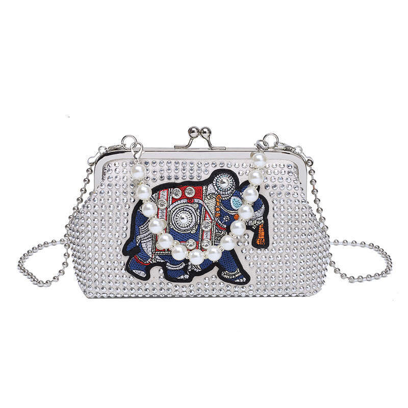 Bag, women's ethnic dia studded elephant chain, single shoulder crossbody Southeast Asian style, hand-held dinner bag, 2024 versatile new trendy 