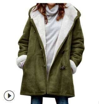European And American Winter Intellectual Simple Color Casual Button Cardigan Warm Mid Length Hooded Women's Coat Fashionable Quality Classic
