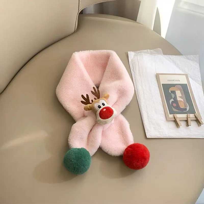 Scarves Wraps Childrens Scarf Winter Warm Baby Plush Thickened Men and Girls Windproof Cute Christmas Deer H241213D2IU