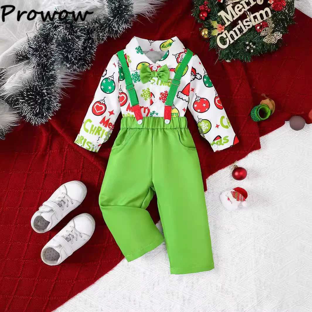 Prowow Boys Christmas Outfits Xmas Print Shirts+Y-Back Suspended Red Pants Boys Christmas Clothes Sets Kids New Years Clothing W241213