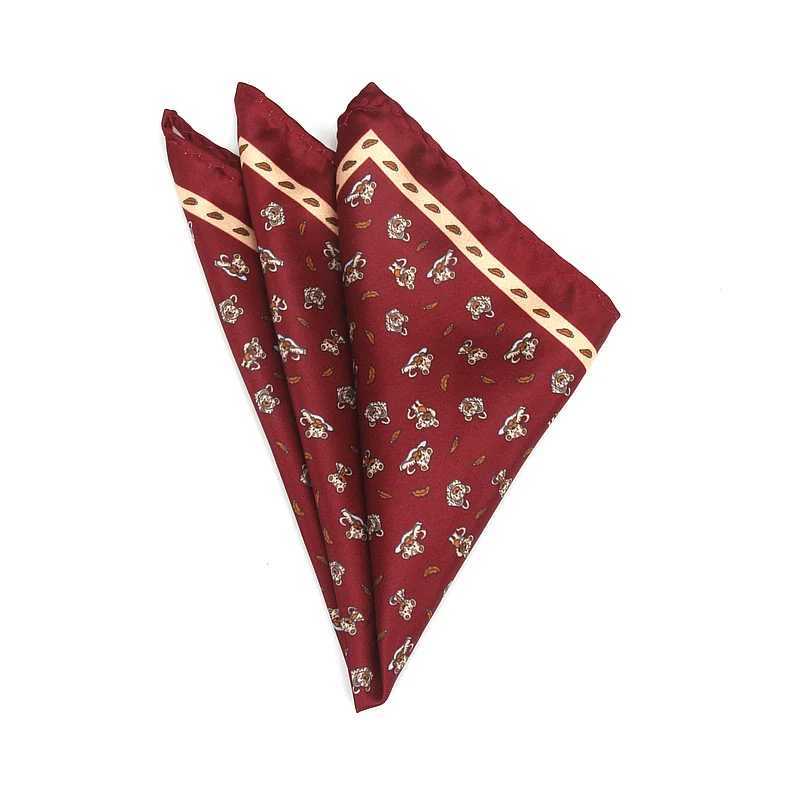Mens Handle Head Retro Animal Printed Pocket Square Polyester Silk Soft Hanki Wedding Party Business Chest Towel Hanki W241213