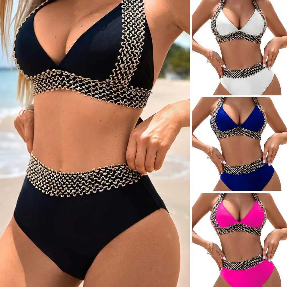 2Pcs/Set Women Sexy Bikini Set Halter V-neck Sev Bra High Waist Bris Set ss Swimsuit Bathing Suit XJ241212