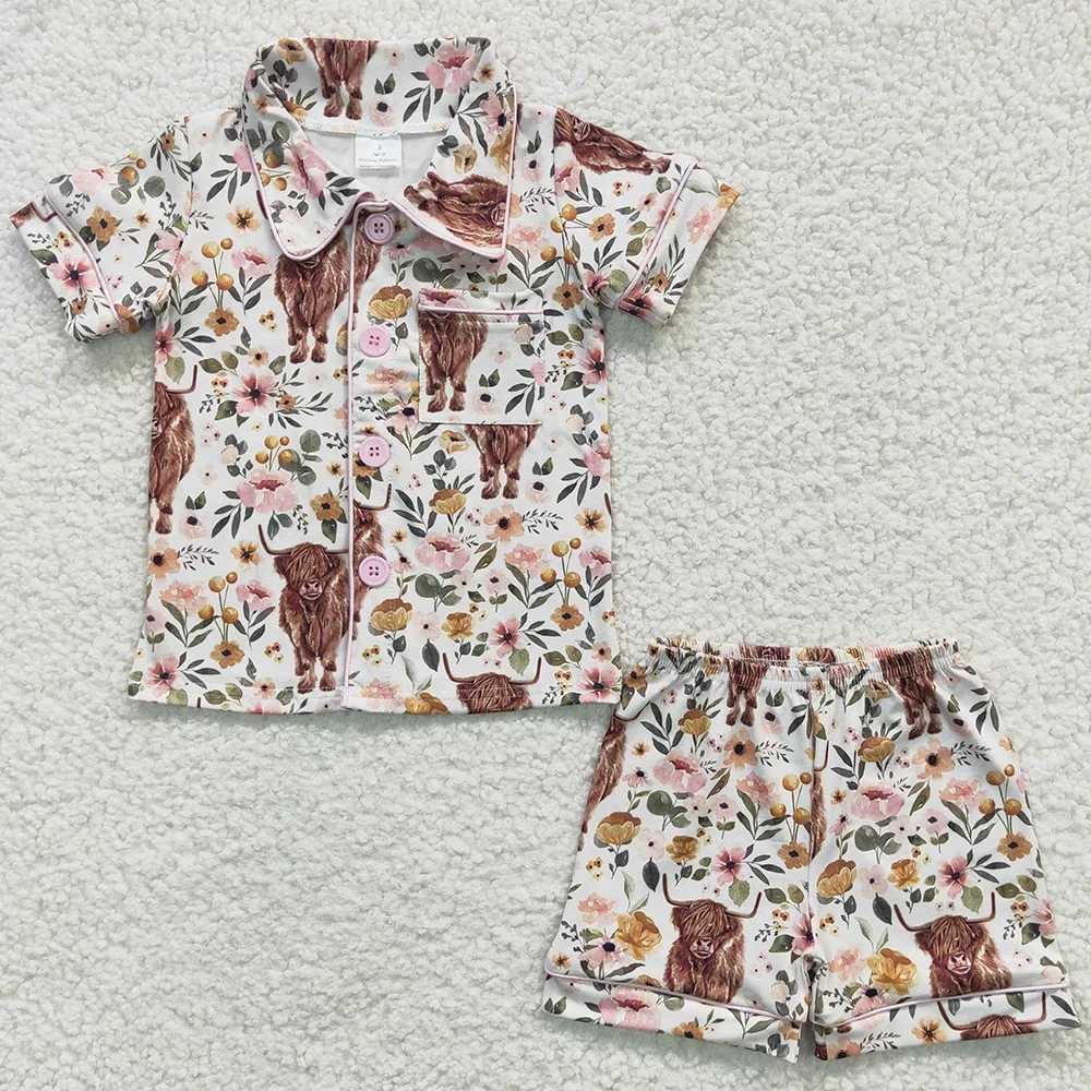 Wholesale Summer Children Nightclothes Baby Boy Girl Cardigan Sleepwear Set Shorts Infant Western Pajamas Nightwear Outfit W241213
