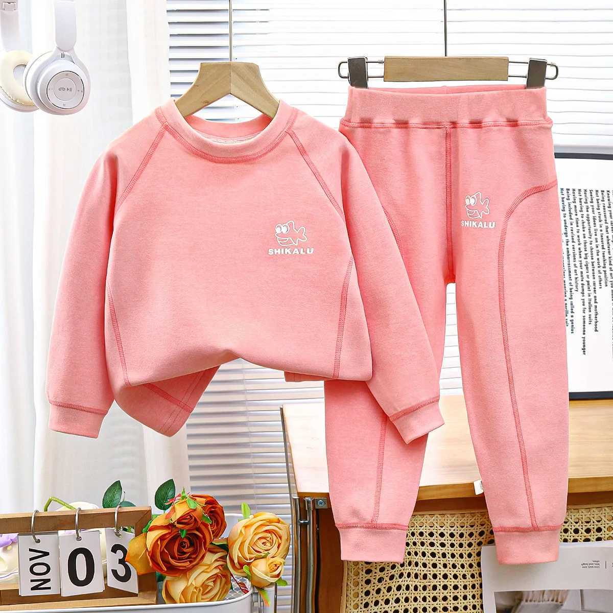 Autumn Children Boy 2PCS Sleepwear Set Cotton Cartoon Pattern Sportswear Set Solid Elastic Waist Baby Boy Tight jumpsuit Set W241213