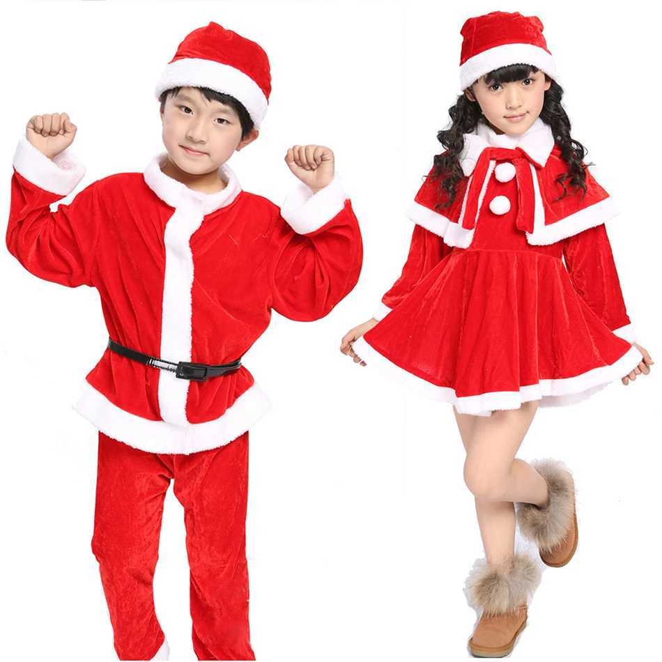 Boys and girls Santa Claus role-playing costumes childrens red dresses Christmas parties childrens stage performances long sleeved costumes W241213