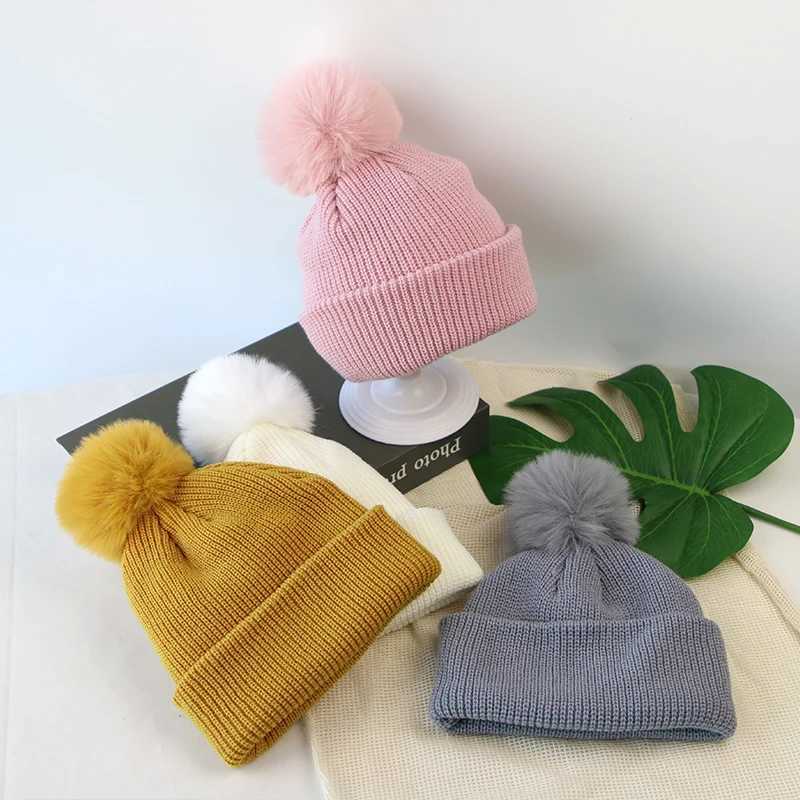 Winter New Baby Hat Solid Color Soft Warm Knitting Cute Pompom Boy Girl Hats Toddler Enfant Knitted Cap AutumnXJ241213