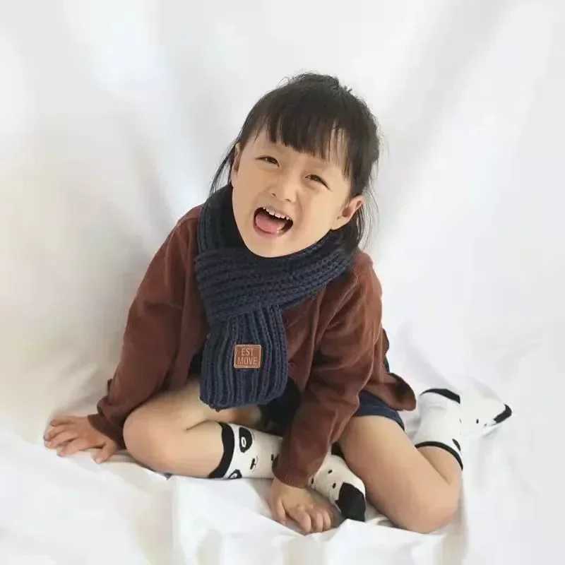 Scarves Wraps New Children Winter Autumn Knitted Scarf Keep Warm Solid Candy Colors Baby Girls Boys Kids Neck Gaiter H241213