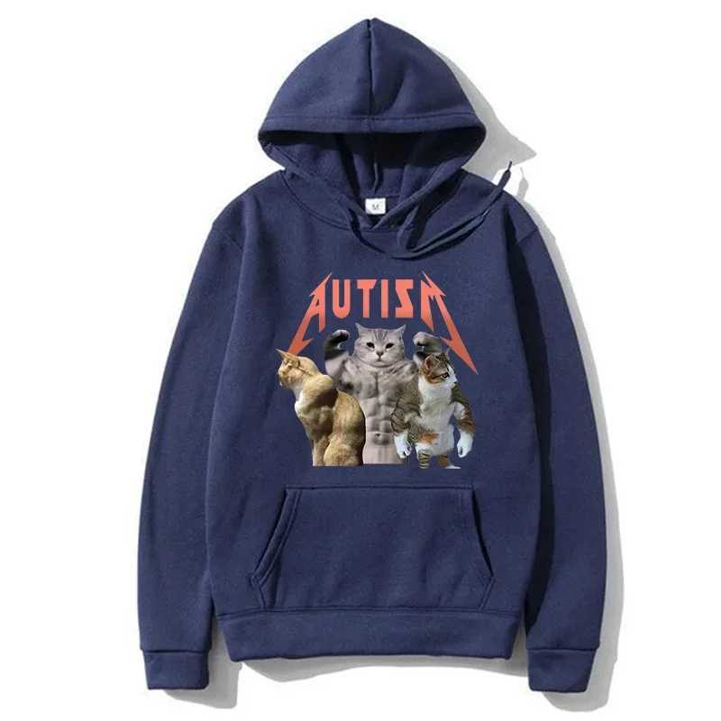 Buff Cats Autism Memory Mens Hoodies Fitness Cat Printed Fashion Hip Hop Pullover Womens Spring Autun Comfortable Street Clothing W241213
