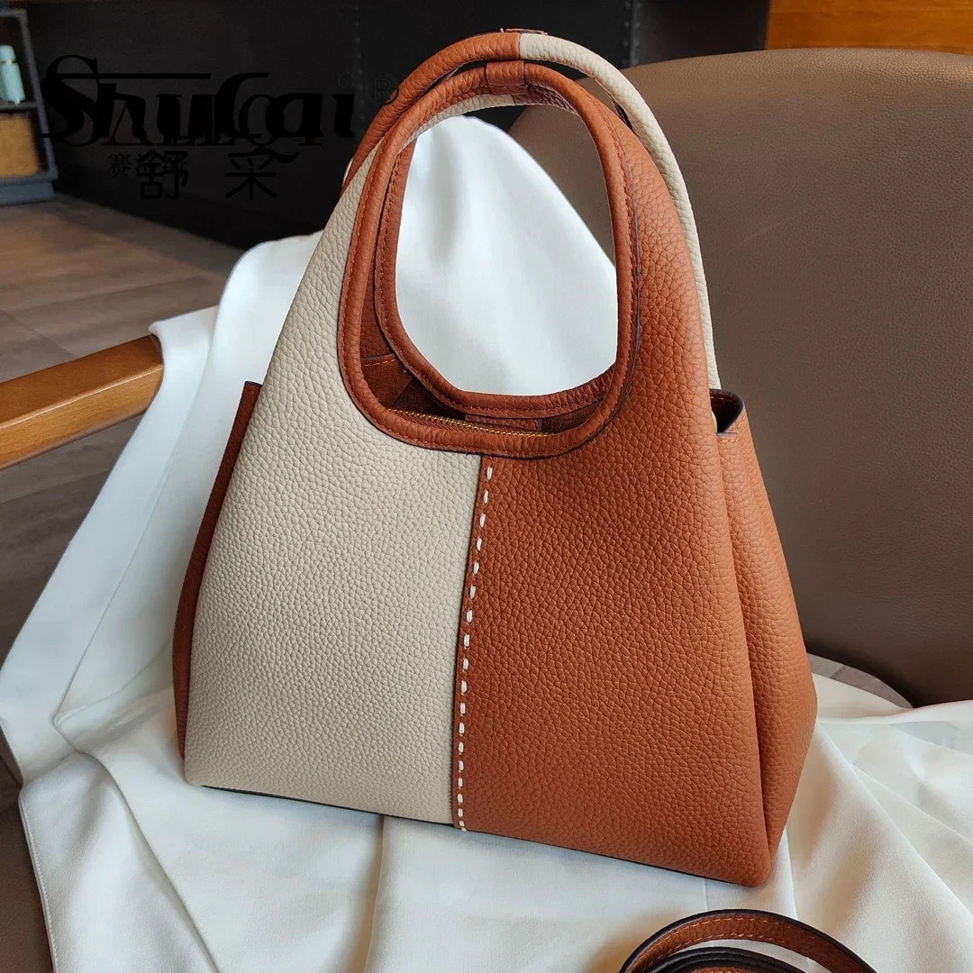 Genuine Leather New Vegetable Basket Handbag Korean Commuting Shoulder Crossbody Designer Bags For Women