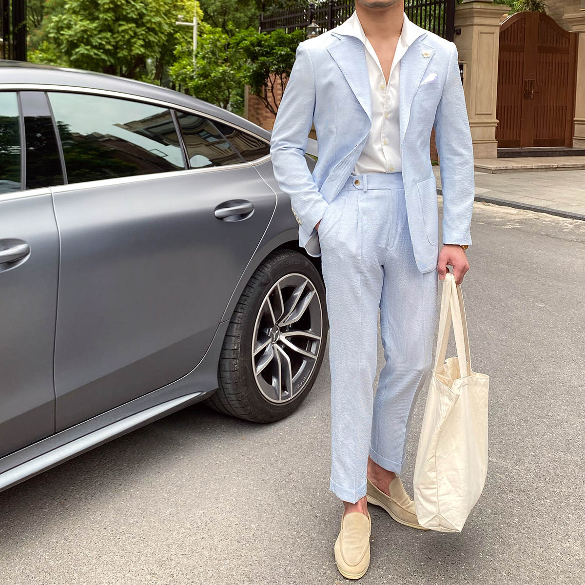 Handsome New Fashion Wedding Tuxedos Men Suits 2-Pieces Notched Lapel Jacket Two Button Customized Pockets Bridegroom Coat Pants Occasions