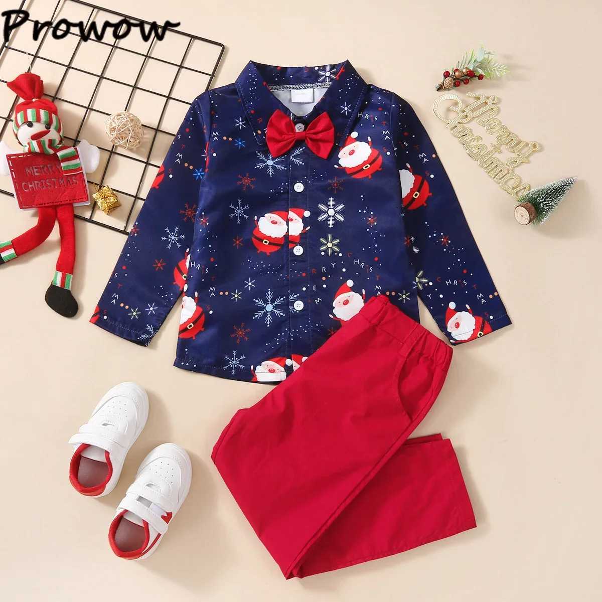 Boys Christmas clothing Childrens Day clothing short sleeved/long sleeved gentlemans shirt+red pants New Years childrens clothing W241213