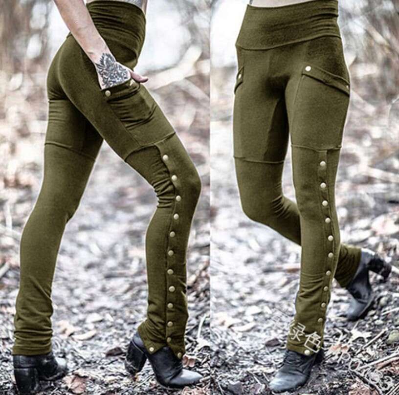 Fashionable And Handsome Women's Rivet Slit Sexy Design Small Leg Slim Fit Elastic Pocket Decoration Pencil Pants Fashionable Quality Classic