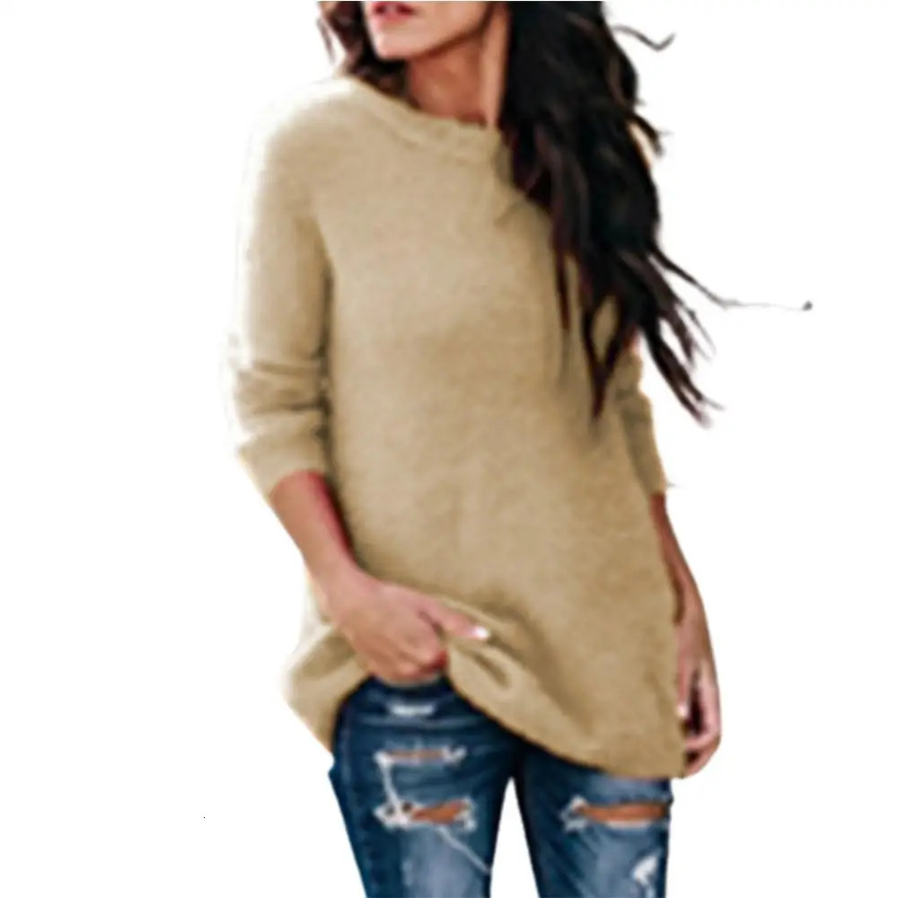 Chic Women Autumn Warm Sweater Solid Color O Neck Long Sleeve Knitwear Pullover Plus Size Blouse Ladies Hipster Clothing 241203