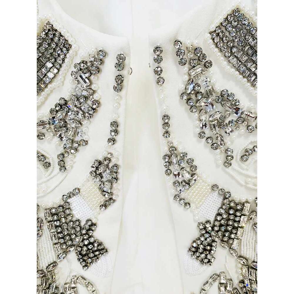Ladies' Suit HIGH QUALITY Newest Designer Set Women's Dias Rhie Beaded Jacket Wide Leg Pants Suit