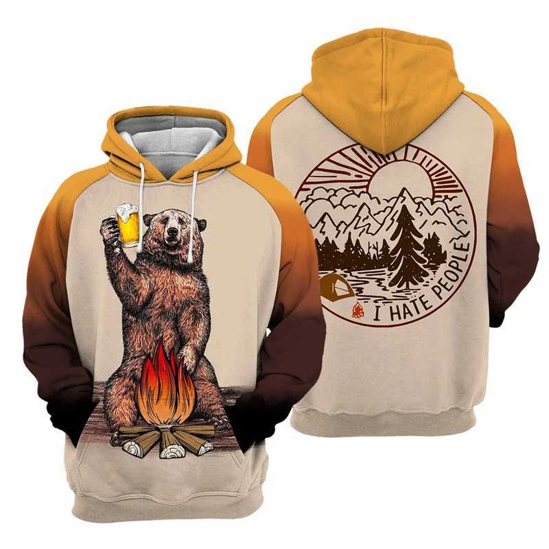 Animal 3D Printing Panda Bear Mens Hoodie Hot Selling Long Sleeve Pull up Sports Shirt Street Hoodie Mens Childrens Clothing W241213