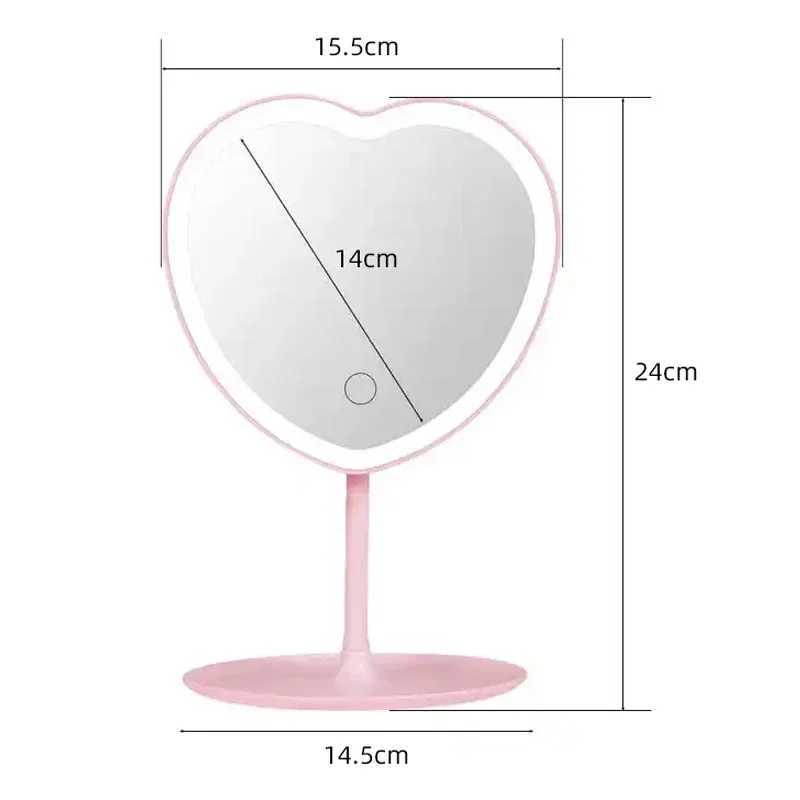 Heart Shape LED Makeup Mirror With 3 Colors Lighting and Stand Desktop Rechargeable Cosmetic Vanity Mirror Portable LightedXJ241213