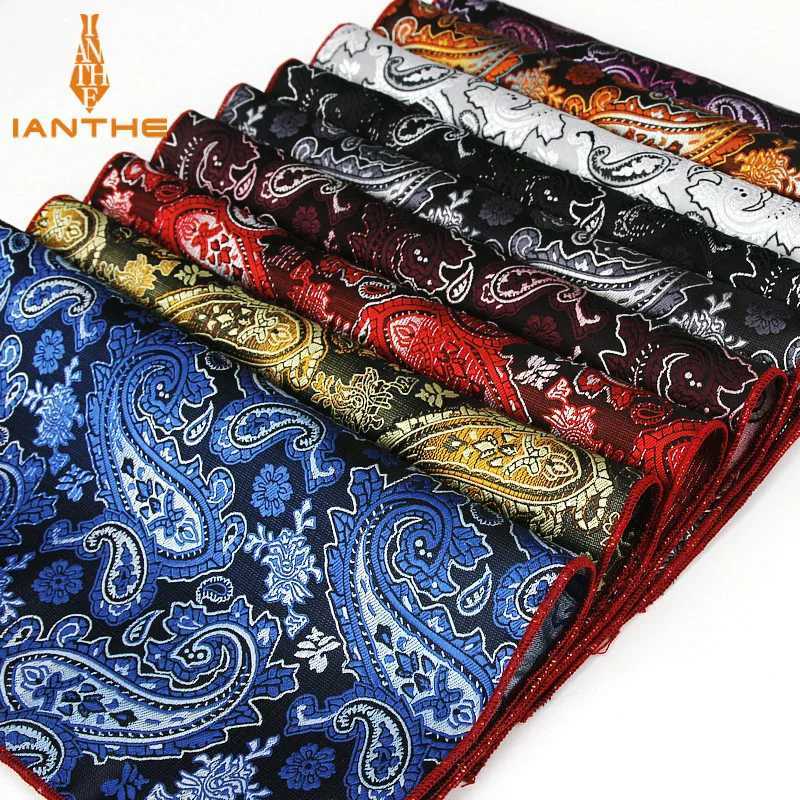 Classic Mens Handle Retro Silk Hanji Jacquard Weaving Colorful Paisley Pocket Square 25 * 25cm Wedding Party Chest Towel W241213