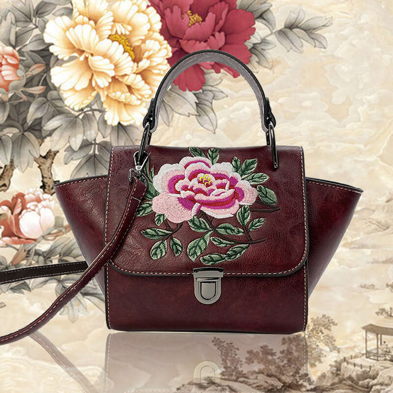 Handbag, Chinese embroidered peony women's bag, new ethnic style single shoulder crossbody bag